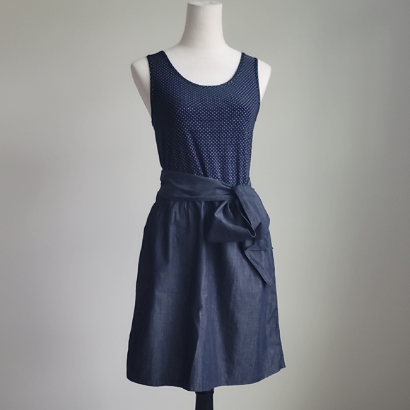 The Limited Dresses & Skirts - The Limited Womens Denim Skirt Dress, Navy Polka Dot, In-seam Pockets, Size M